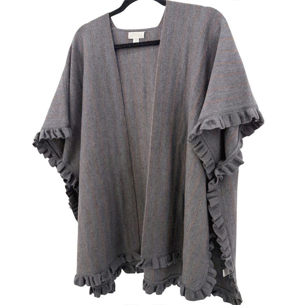Carlisle NY Merino Wool Open-Front Ruffle Cascade Ruana Cape SM Luxury Boho Chic